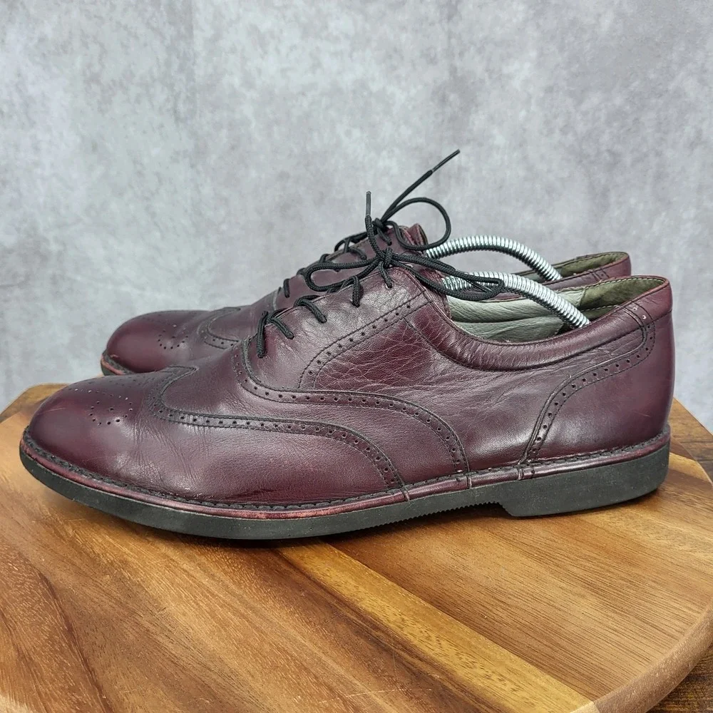 DresSports Rockport Oxford Shoes Mens 11.5 Burgundy Leather Wingtip Brogue Dress